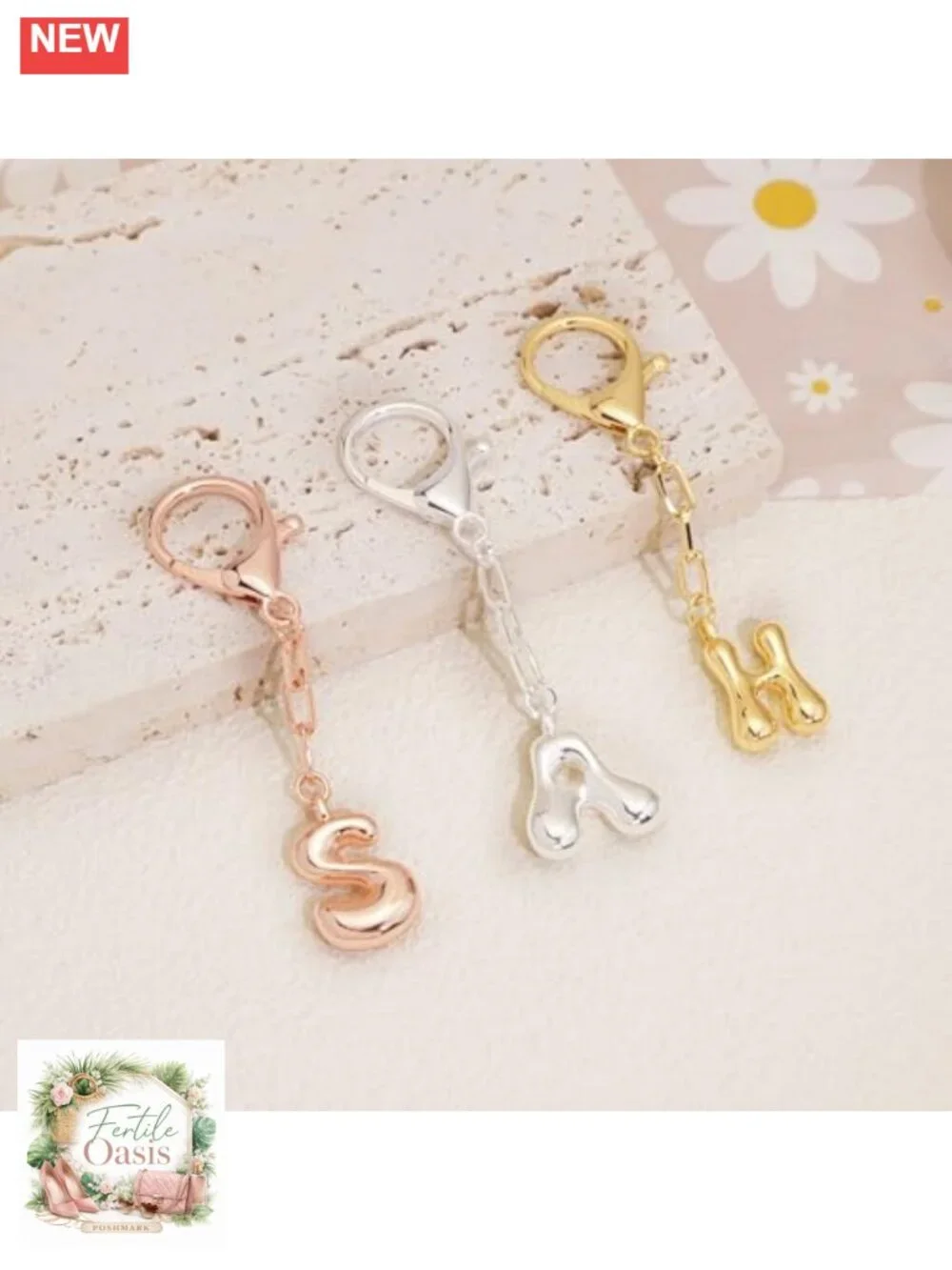 Personalized Initial Keychain 14K Gold Plated Bag Charm Purse Accessory Gift